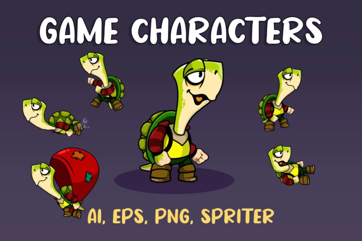 可爱的卡通2D游戏乌龟人角色动画素材