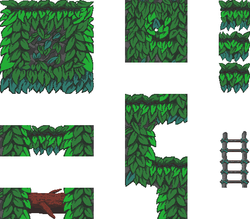 64*64的像素平台游戏丛林图块集素材