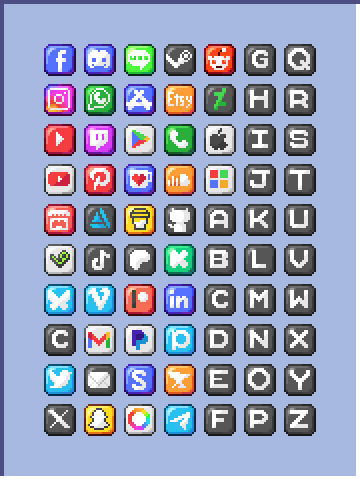 免费像素艺术社交媒体和字母图标素材