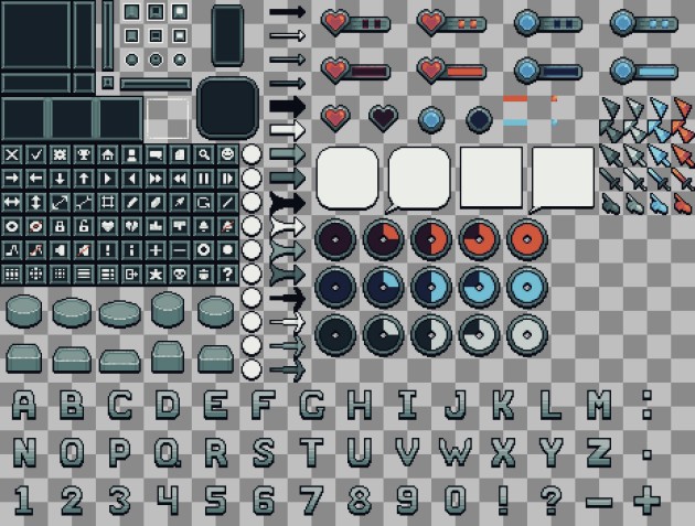 免费石头主题的像素图形用户界面GUI资产素材
