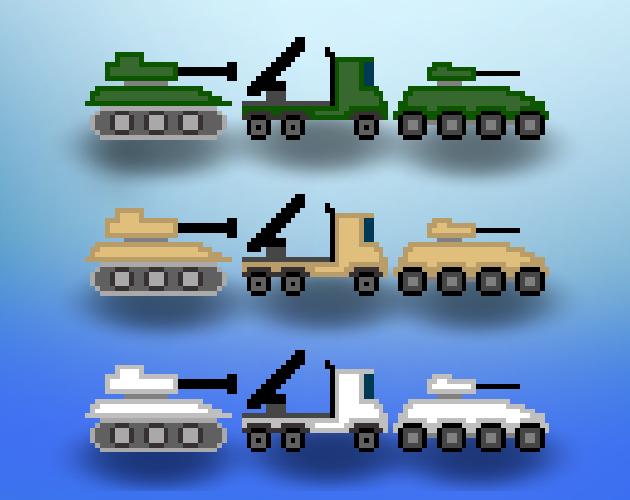 一组免费的静态像素军用车辆素材