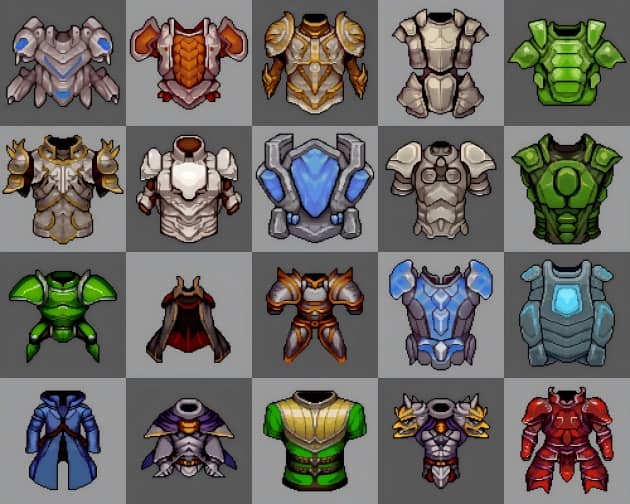 20个AI辅助生成的像素胸部护甲图标素材6