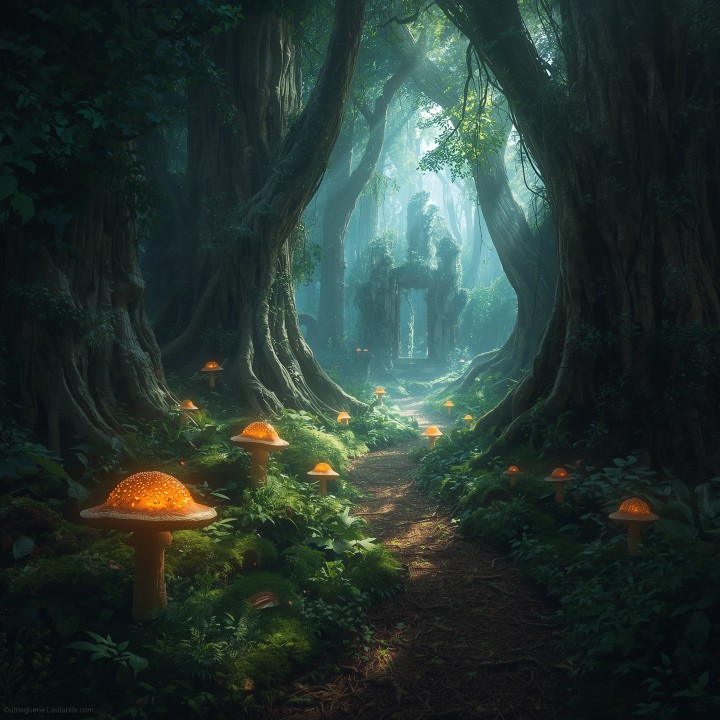 两个免费的静态风格化2D奇幻草地和森林背景图片素材