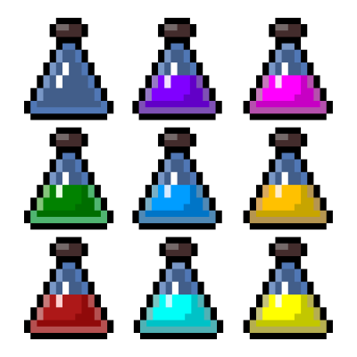 9种颜色的独特像素药水素材