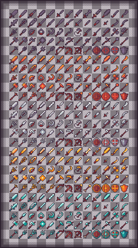 325个16*16的像素RPG游戏武器图标素材