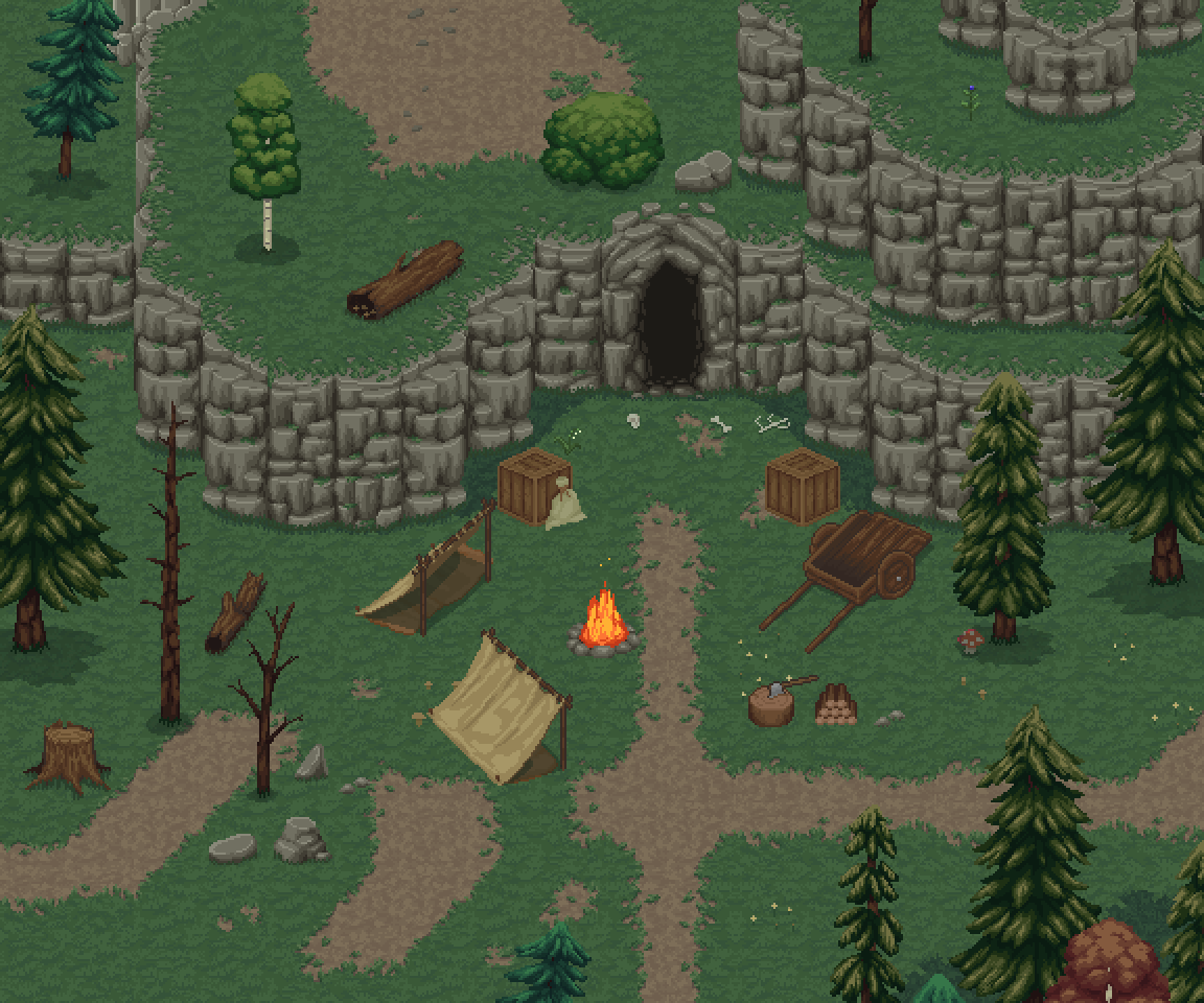 一组基本的32*32像素露营地物品素材