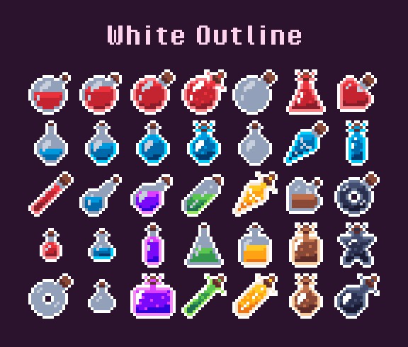 500+的16*16奇幻像素游戏药水图标素材