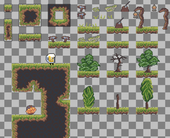 16*16的像素横版卷轴砖块和道具素材