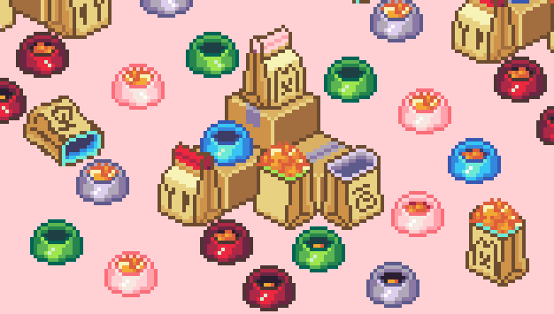 一组迷人的等距像素宠物粗磨饲料袋和食盆素材