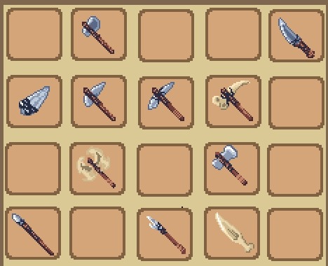 32*32自上而下的像素武器和原始工具素材