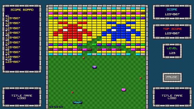 突破风格的16*16街机打砖块游戏瓷砖素材