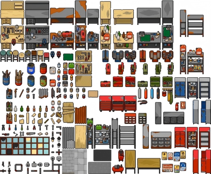 32*32自上而下的像素后世界末日工作台资产素材