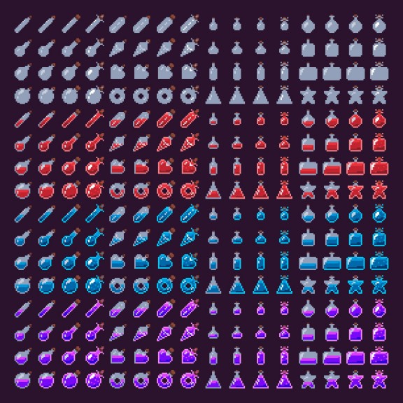 500+的16*16奇幻像素游戏药水图标素材