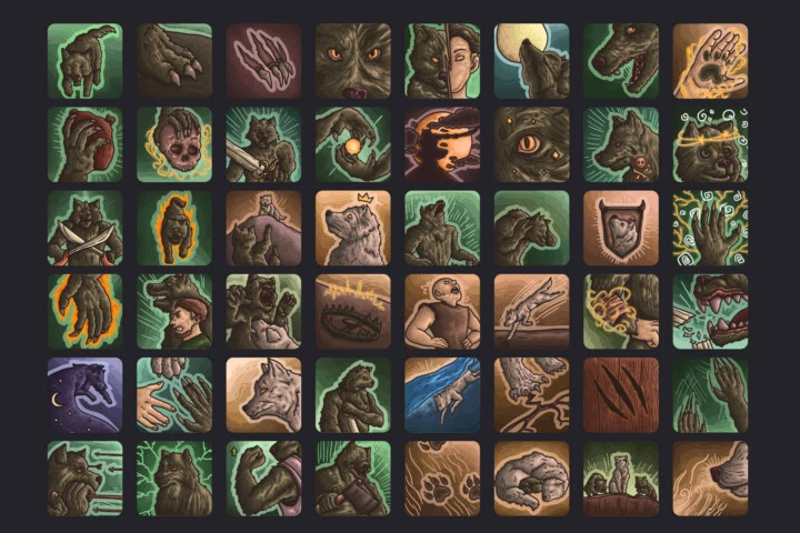 48个矢量2D RPG游戏狼人技能图标素材