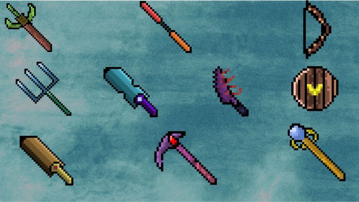 一组手工的像素RPG游戏武器素材