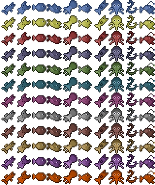 100+的16*16像素钓鱼游戏鱼类图标素材