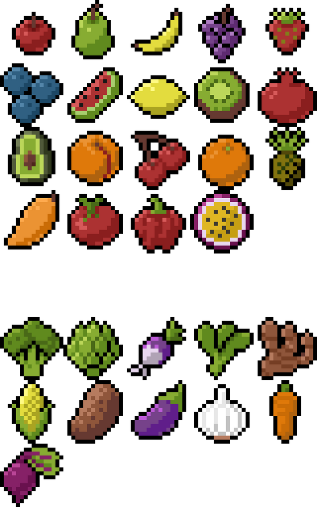 一组16*16的像素水果和蔬菜素材