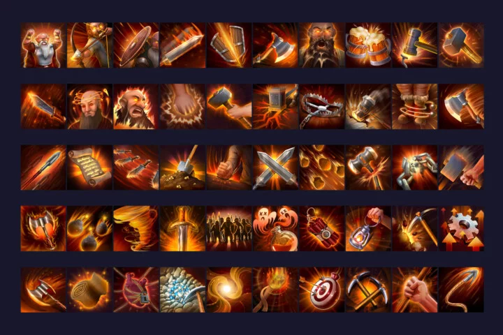 50个512*512的2D中世纪RPG游戏矮人技能图标素材