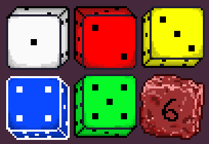 一组各种颜色、形状和大小的像素艺术骰子套装素材
