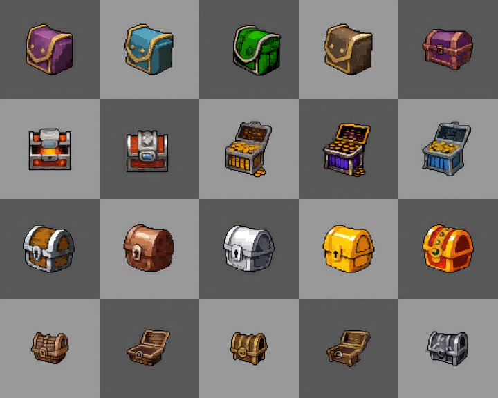 20个AI辅助生成的像素宝藏宝箱图标素材