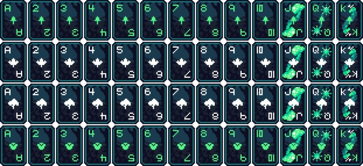 绿色的像素森林主题扑克纸牌素材