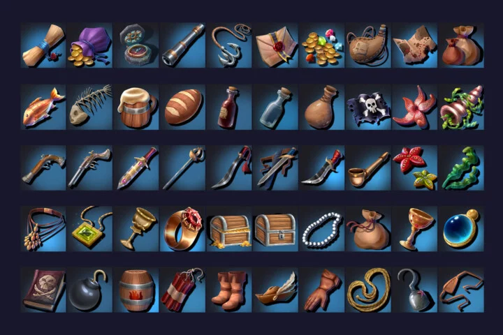 50个512*512高质量的2D游戏海盗战利品图标素材