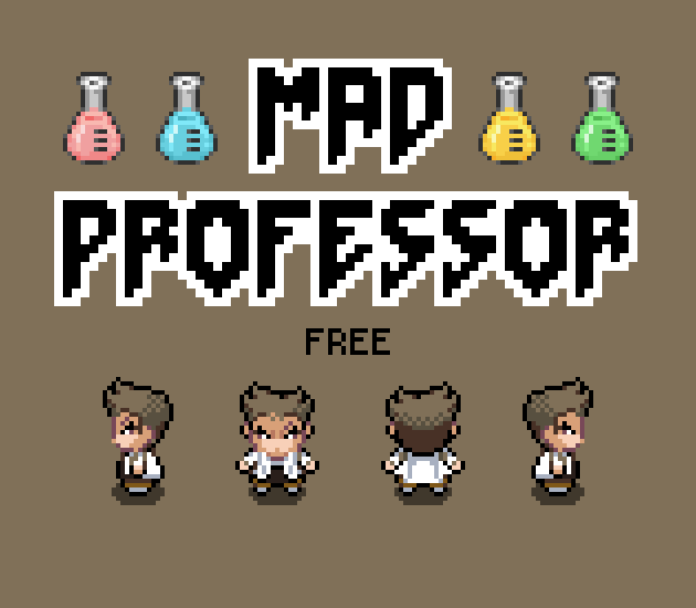 简单的四向行走像素疯狂教授NPC动画素材