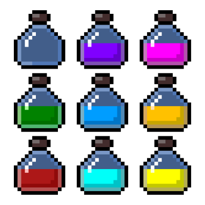 9种颜色的独特像素药水素材