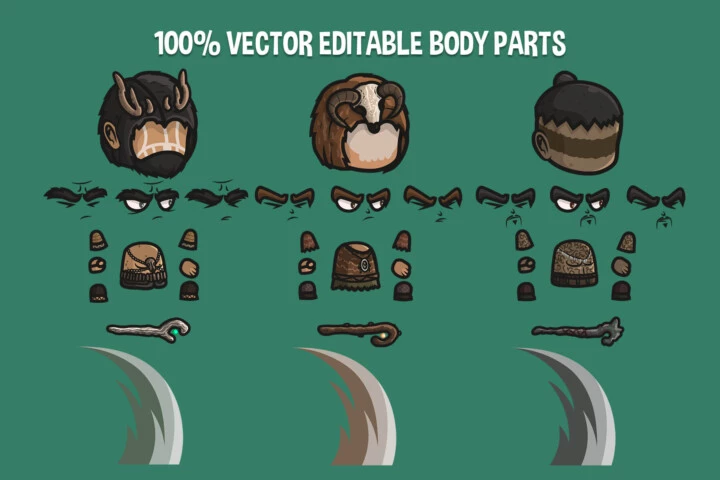 3个Q版卡通矢量2D游戏萨满角色动画素材