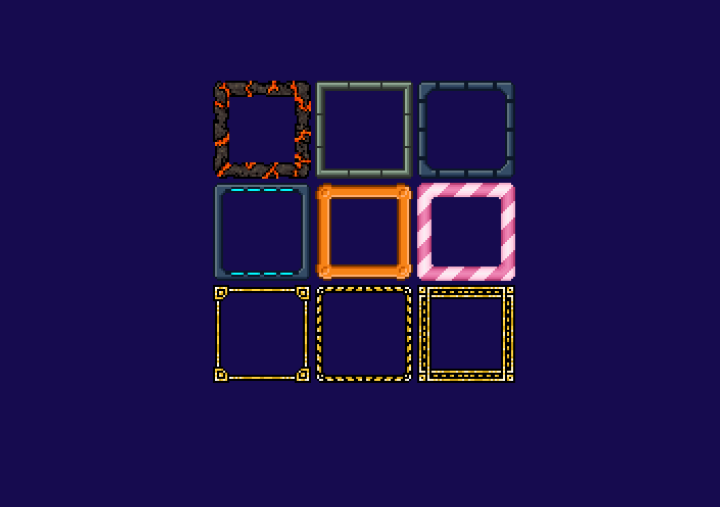 9种16*16的无缝像素游戏UI边框瓷砖素材