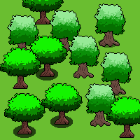 一组季节性和风格化的像素树木素材
