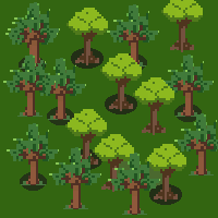 一组季节性和风格化的像素树木素材