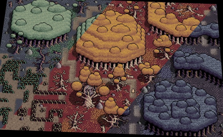 精美的8*8迷你奇幻像素远古森林图块集资产素材