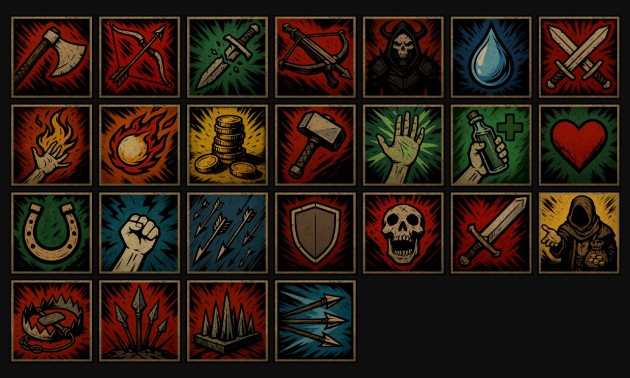 25个AI辅助生成的黑暗奇幻像素游戏图标素材