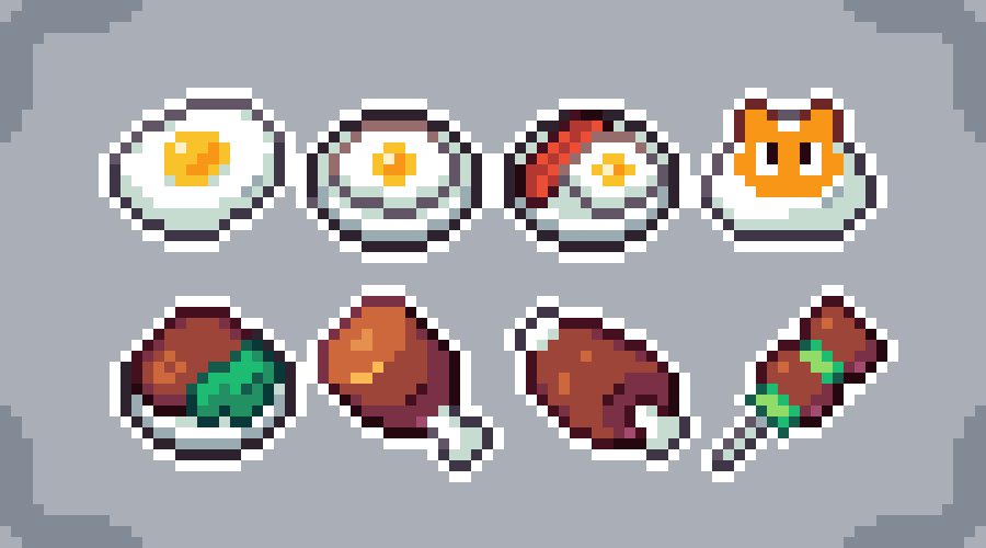 65个像素游戏食物和餐具图标素材