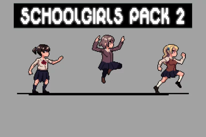 3个可爱的动漫风格像素女学生角色动画素材