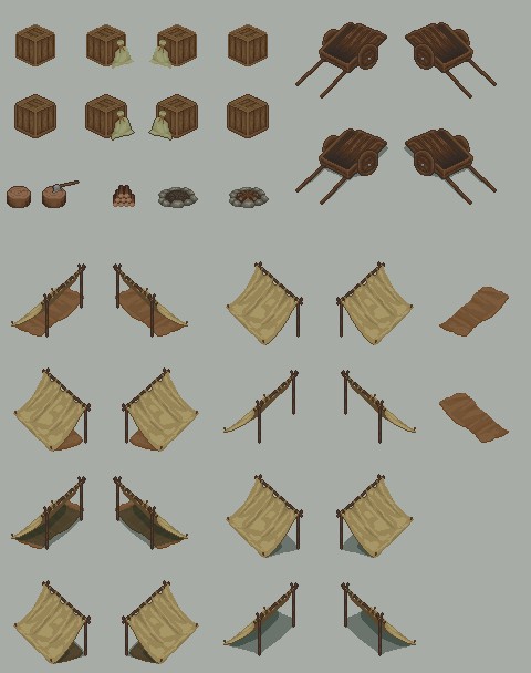 一组基本的32*32像素露营地物品素材