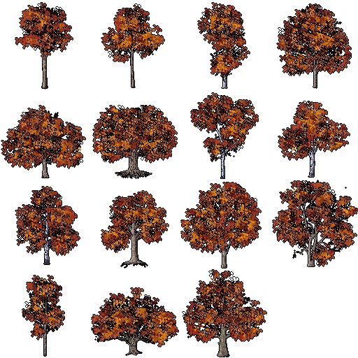 128*128自上而下的像素秋季森林树木素材