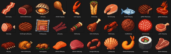 一组免费的像素肉类食物图标素材