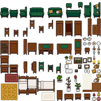 自上而下的32*32经典像素家具套装素材