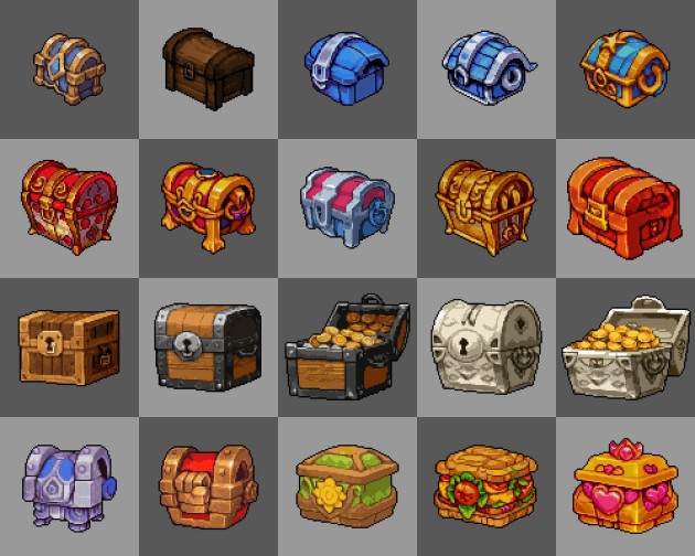 20个AI辅助生成的像素宝藏宝箱图标素材2