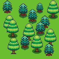 一组季节性和风格化的像素树木素材