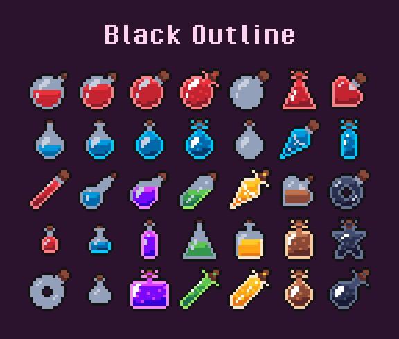 500+的16*16奇幻像素游戏药水图标素材