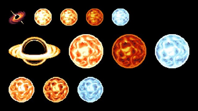 精美的未来主义像素科幻行星、恒星和太空废物素材