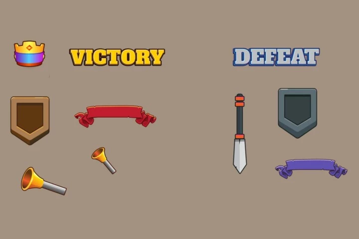 2个可爱的卡通矢量2D游戏胜利与失败UI动画素材