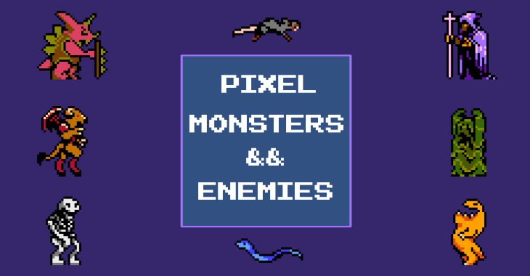 20个复古的像素怪物和敌人动画资产素材