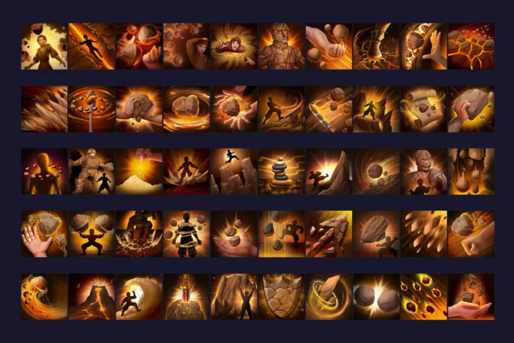 50个精美的2D RPG游戏大地土元素魔法技能图标素材