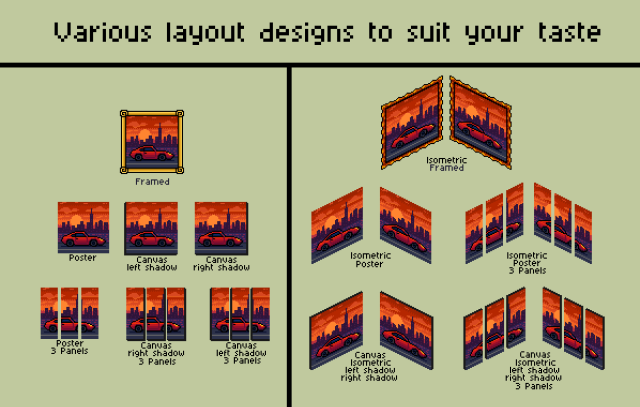 一组等距的像素装饰框架壁画素材