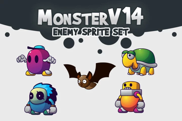 5个可爱的矢量卡通2D怪物动画素材V14