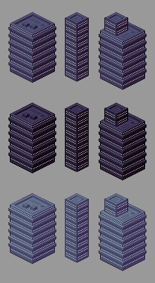 一组免费的等距像素赛博朋克风格建筑素材